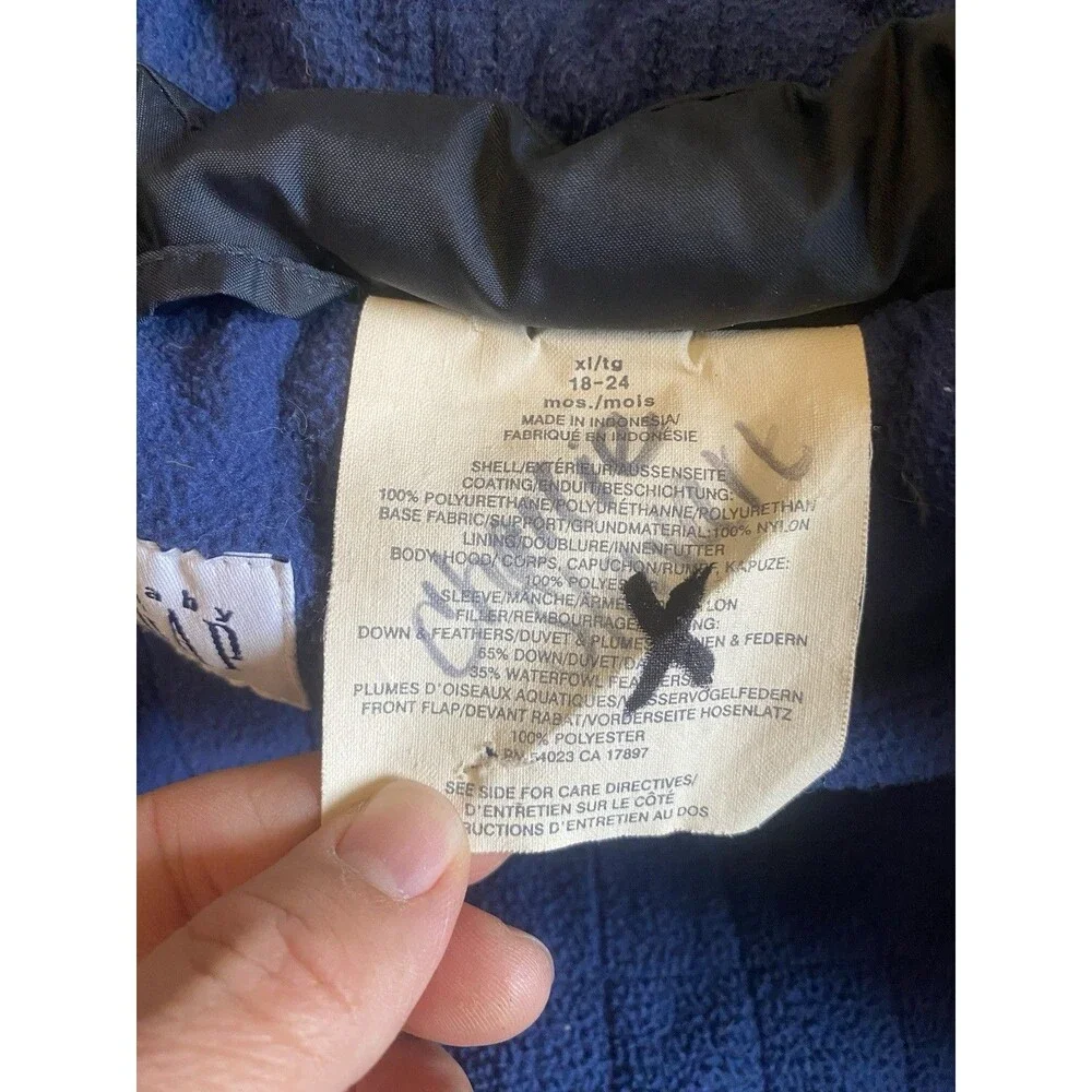 VTG Baby Gap Navy Down Puffer Jacket 18 24M Y2K Gorpcore Winter Coat Fleece EUC